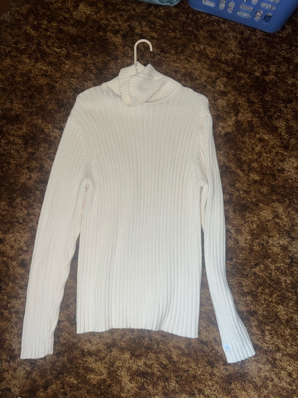 Cream Ribbed Turtleneck Sweater -